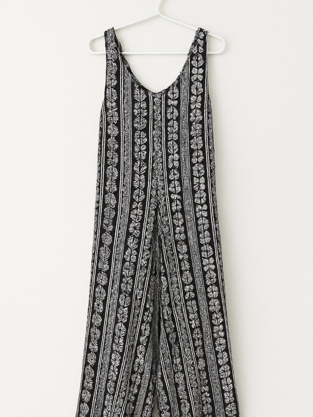 Navy & White Printed Wide Leg Jumpsuit | Boho Romper | Size M